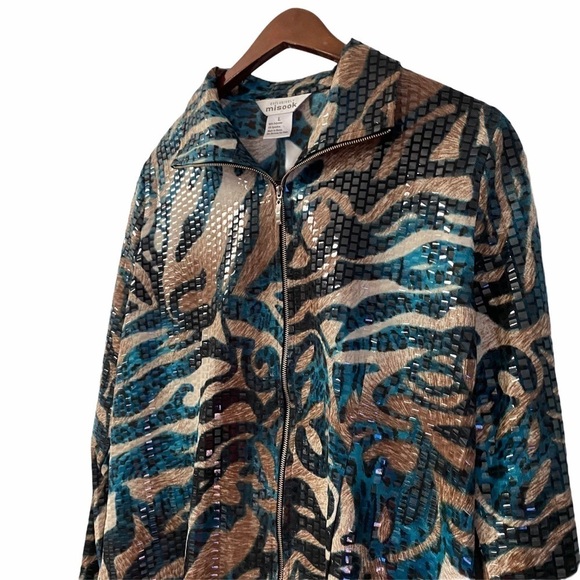 NWT Exclusively Misook Animal Print Full Zip Jacket Women’s Size Large Colorful - Picture 3 of 9